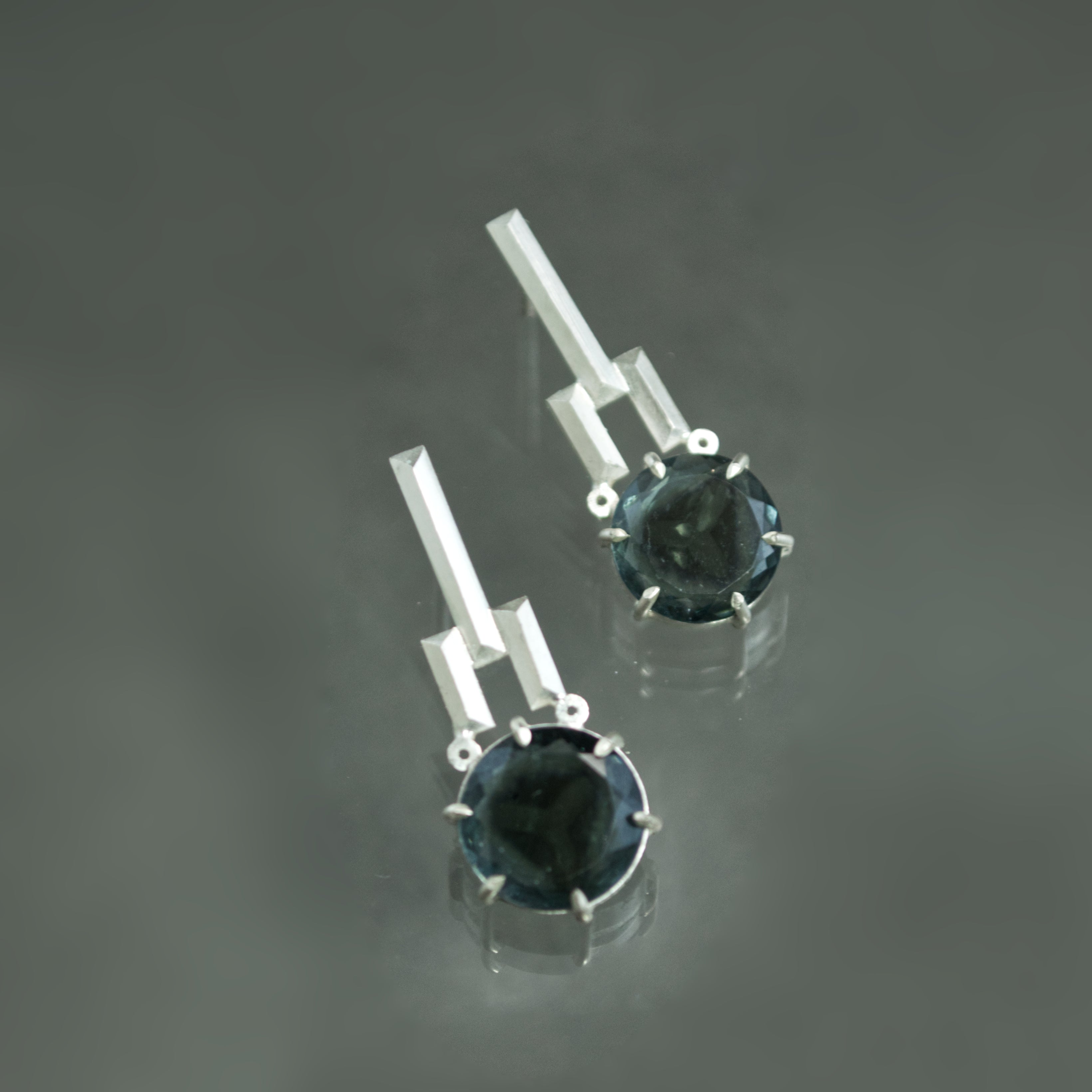 Indicolite Tourmaline Slice Earrings