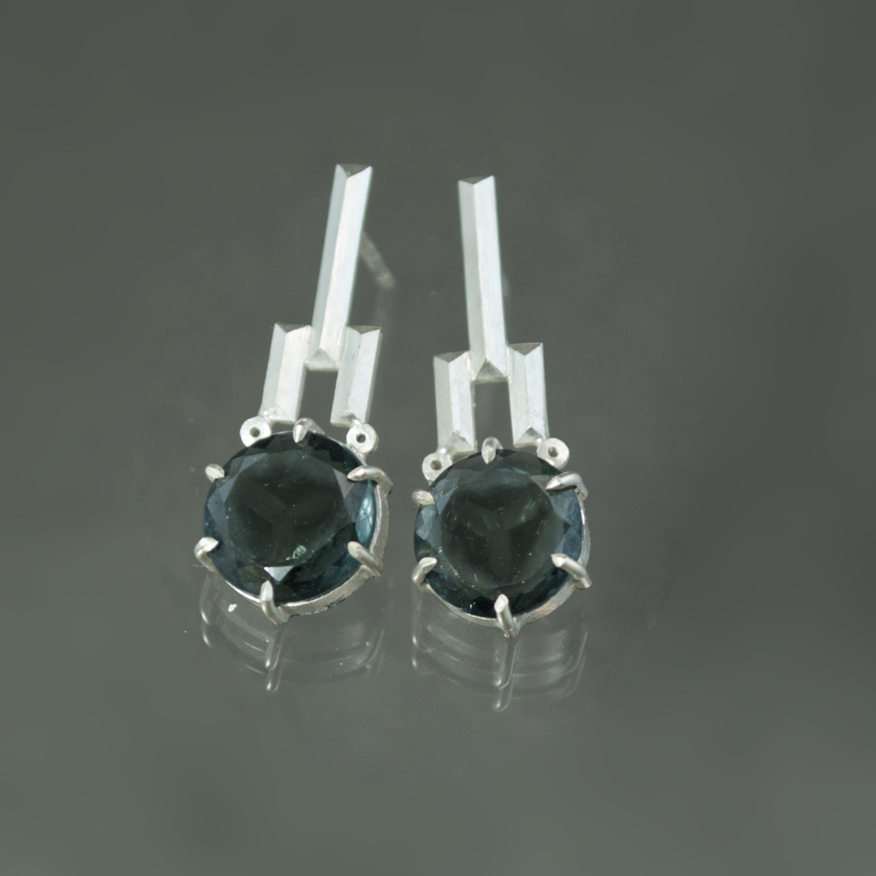 Indicolite Tourmaline Slice Earrings