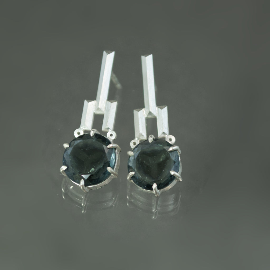 Indicolite Tourmaline Slice Earrings