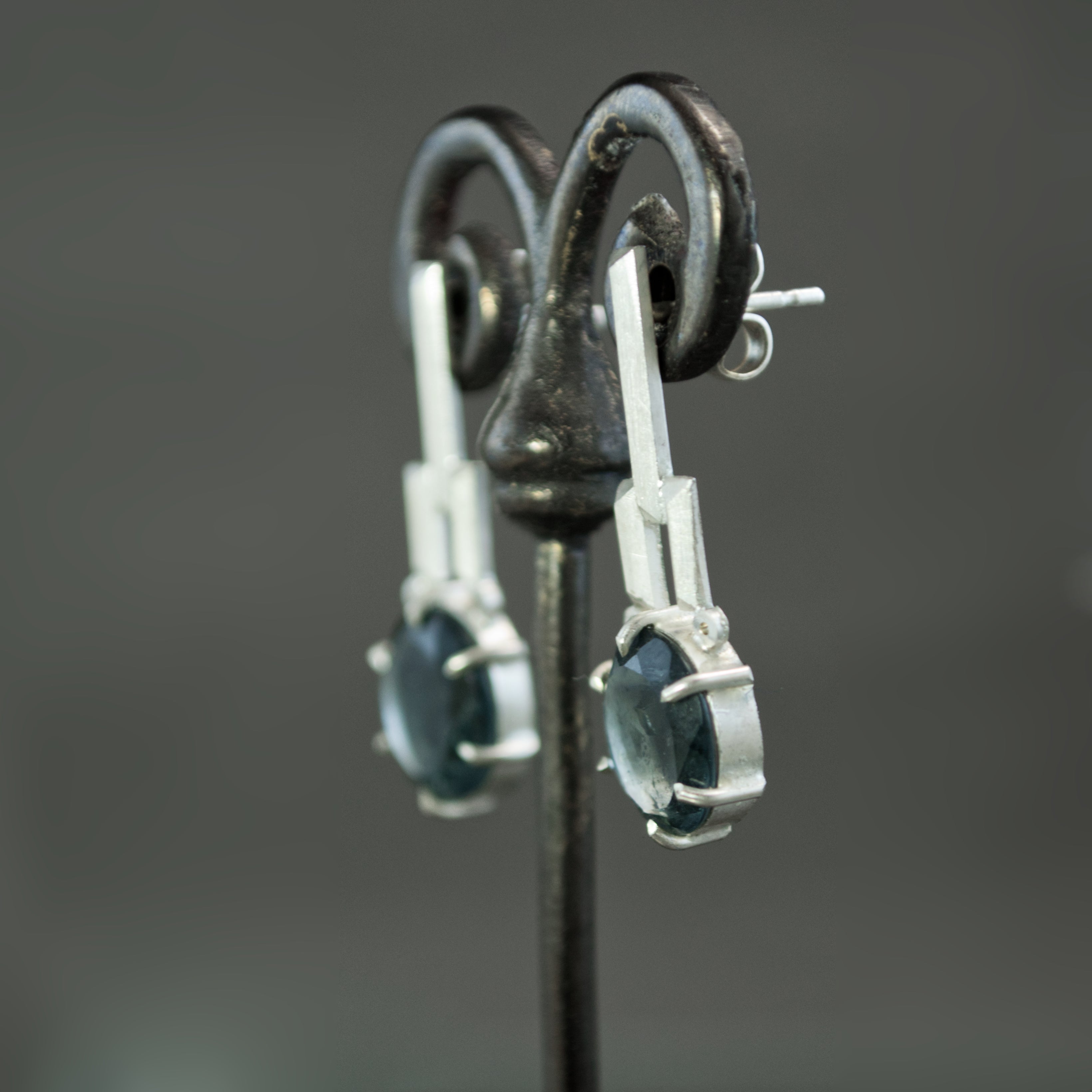 Indicolite Tourmaline Slice Earrings