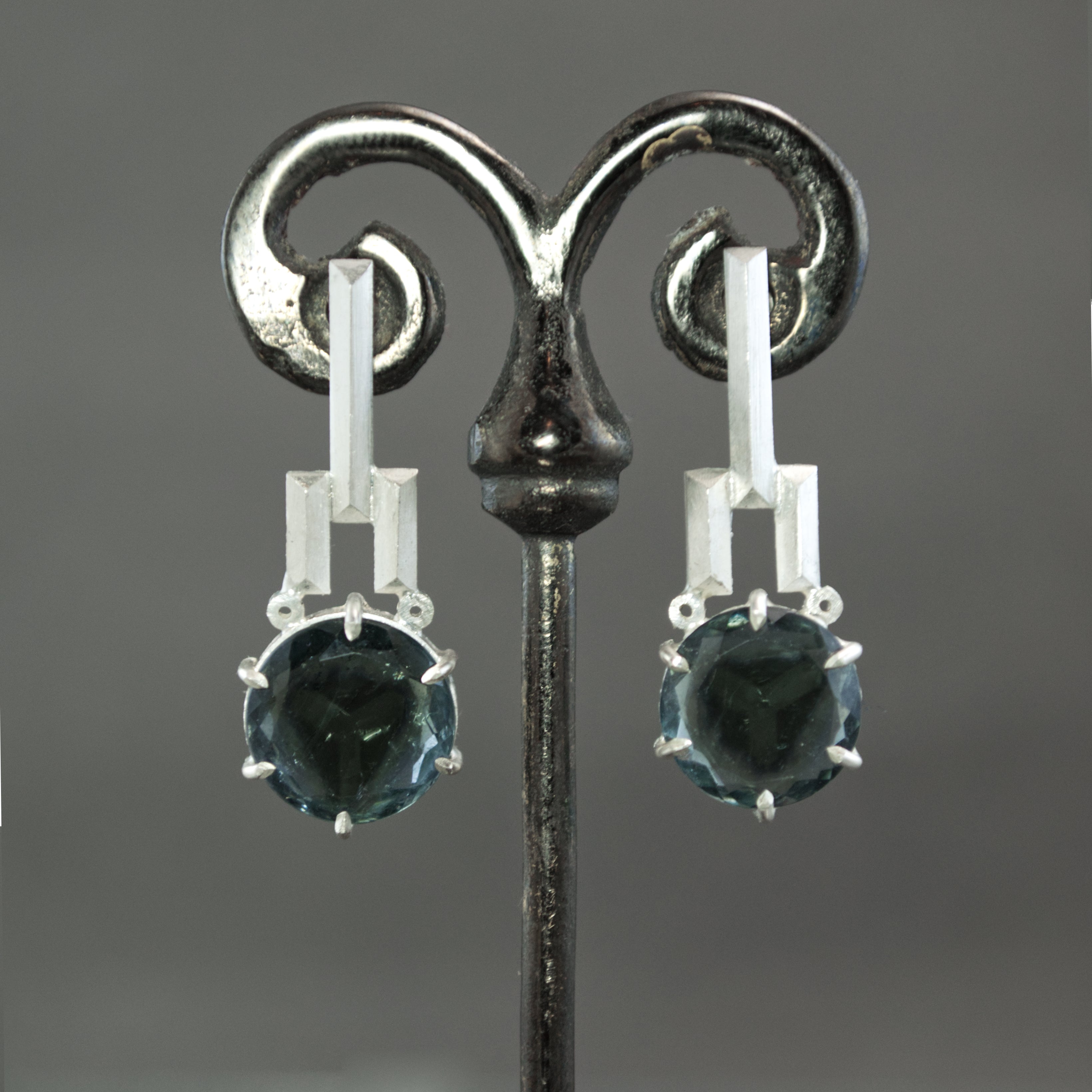 Indicolite Tourmaline Slice Earrings