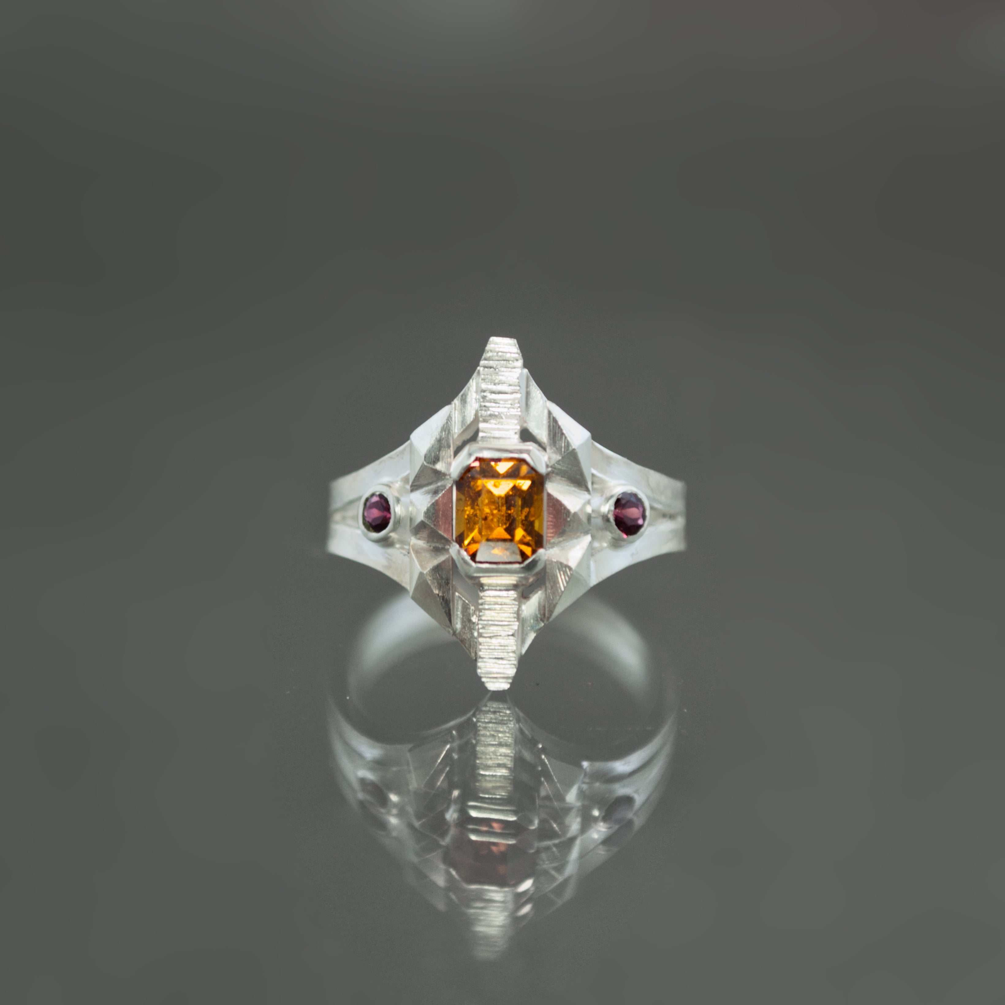 Spessartine and Sapphire Ring - Size 6.5