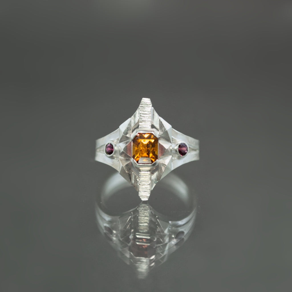 Spessartine and Sapphire Ring - Size 6.5