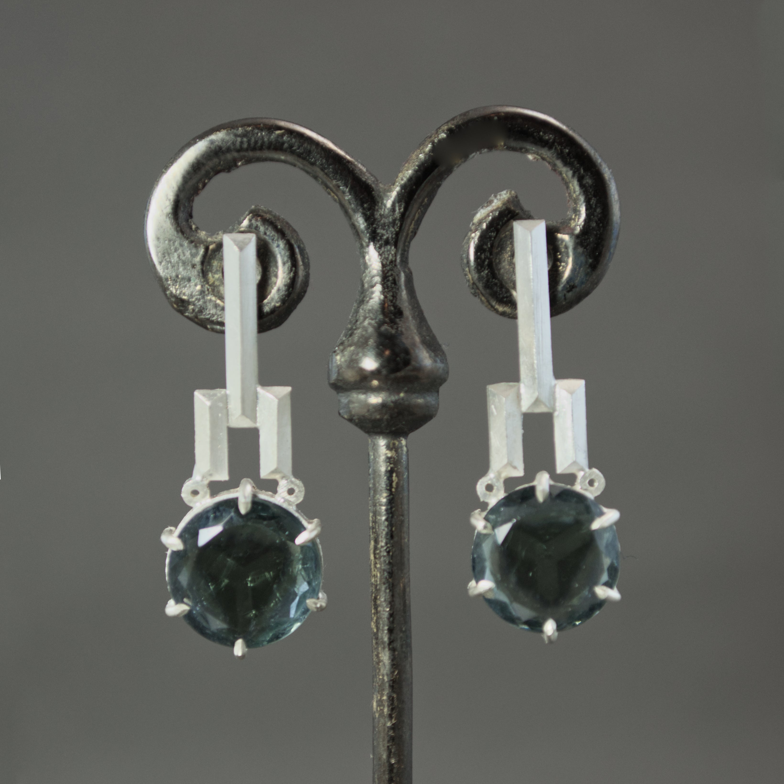 Indicolite Tourmaline Slice Earrings