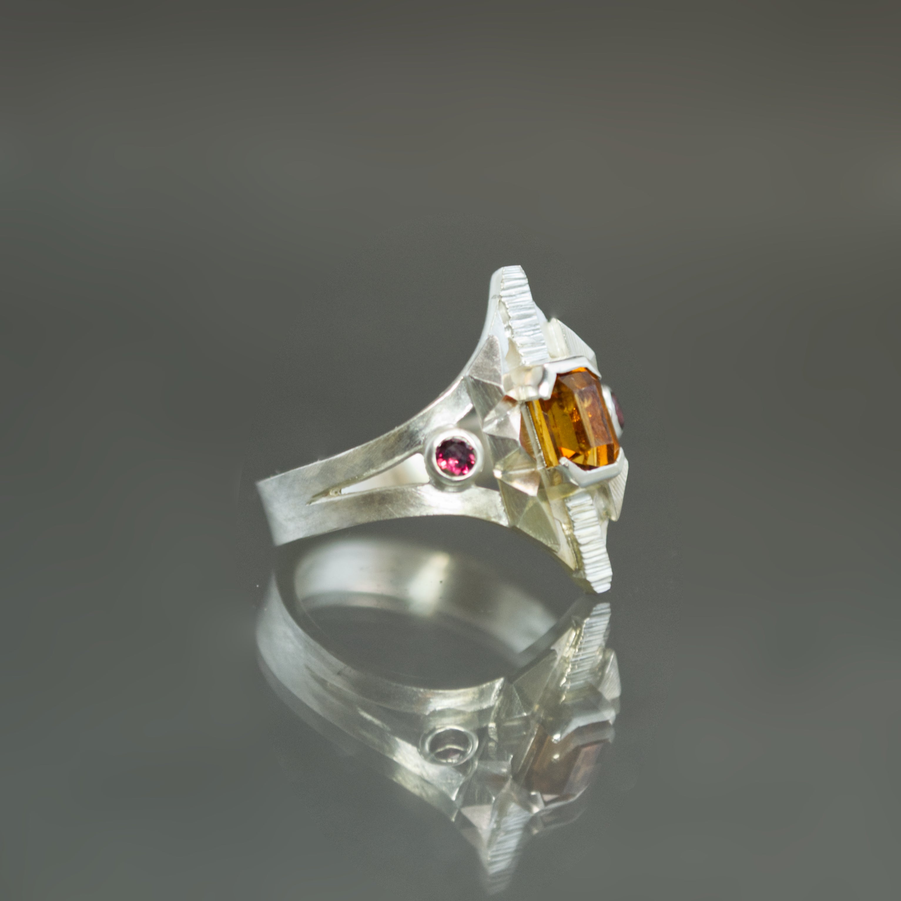 Spessartine and Sapphire Ring - Size 6.5