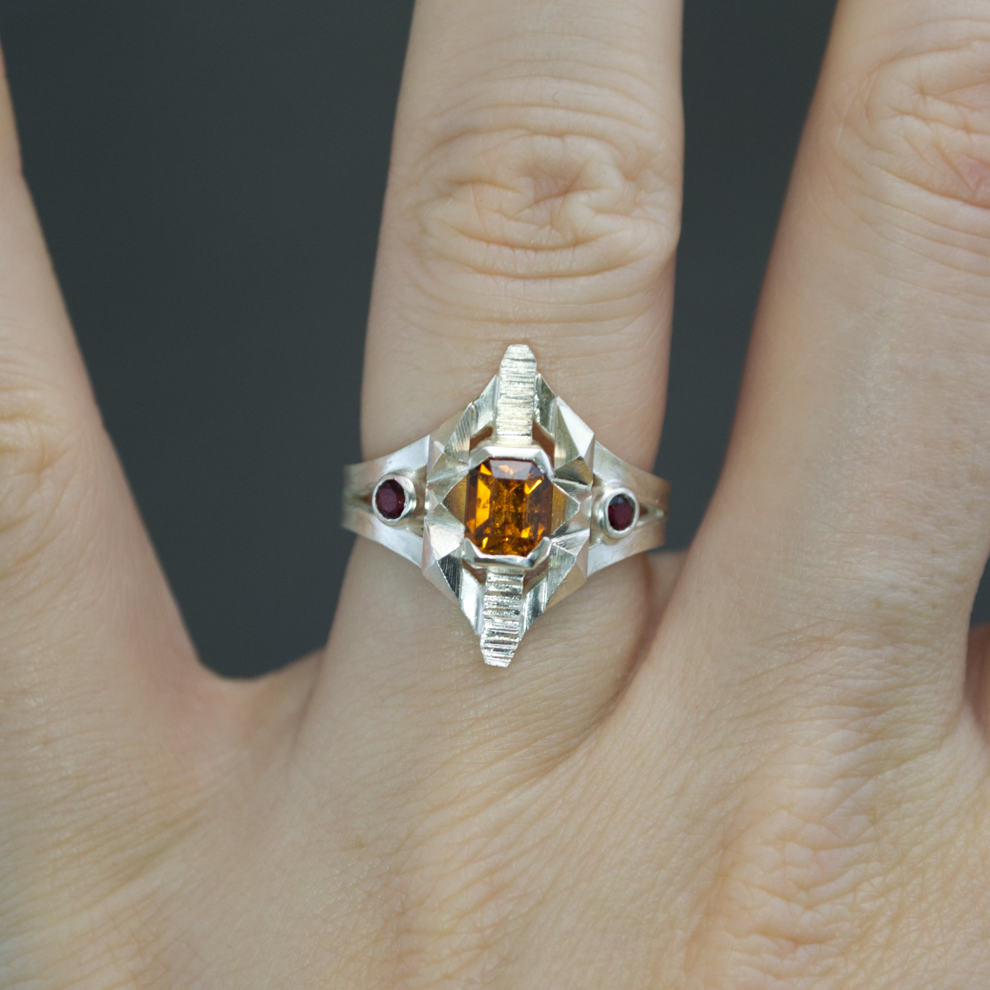 Spessartine and Sapphire Ring - Size 6.5