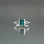 Teal Tourmaline and Sapphire Coined Ring - Size 7