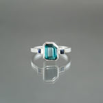 Teal Tourmaline and Sapphire Coined Ring - Size 7
