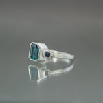 Teal Tourmaline and Sapphire Coined Ring - Size 7