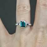 Teal Tourmaline and Sapphire Coined Ring - Size 7