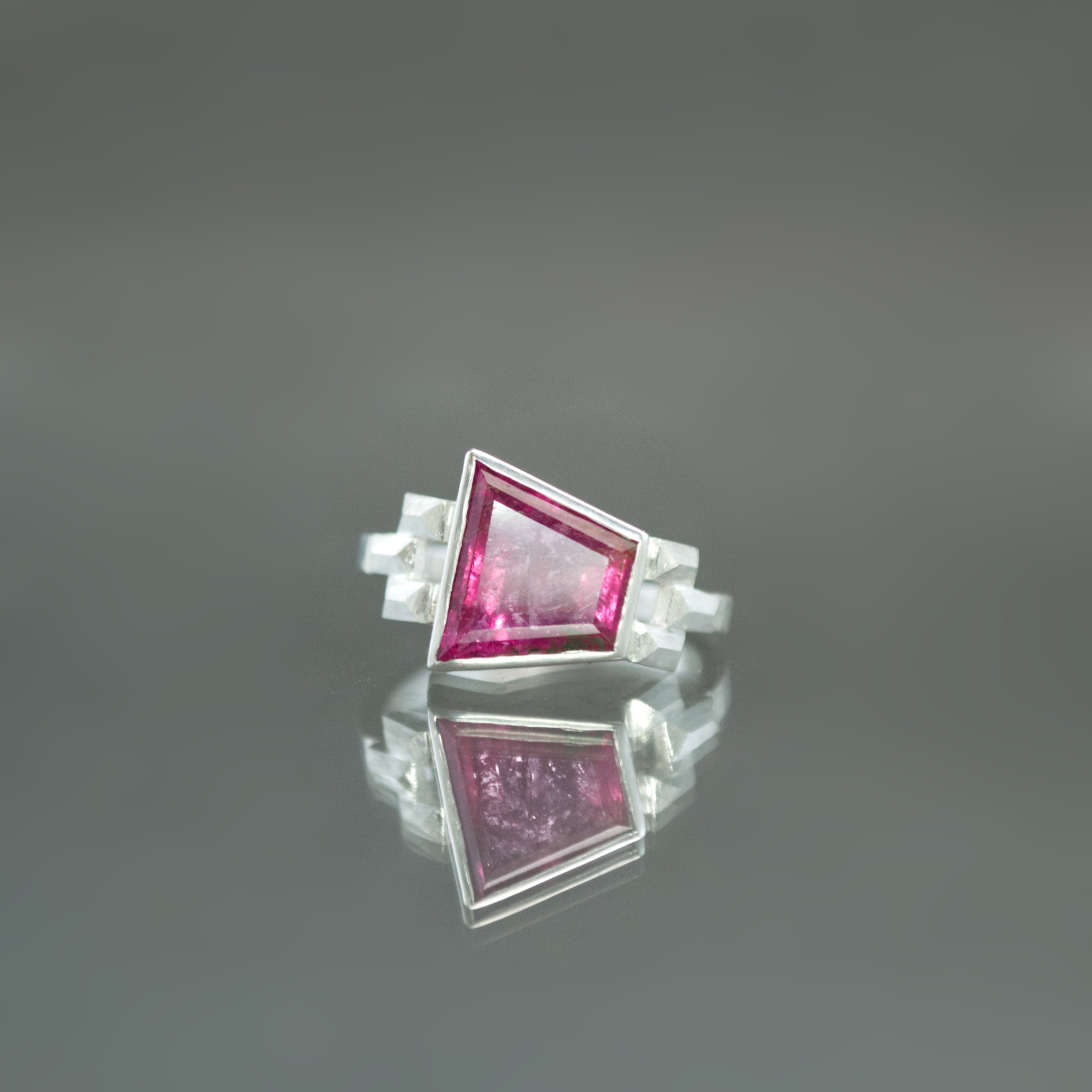 Pink Tourmaline Asymmetrical Culet Ring - Size 5.75