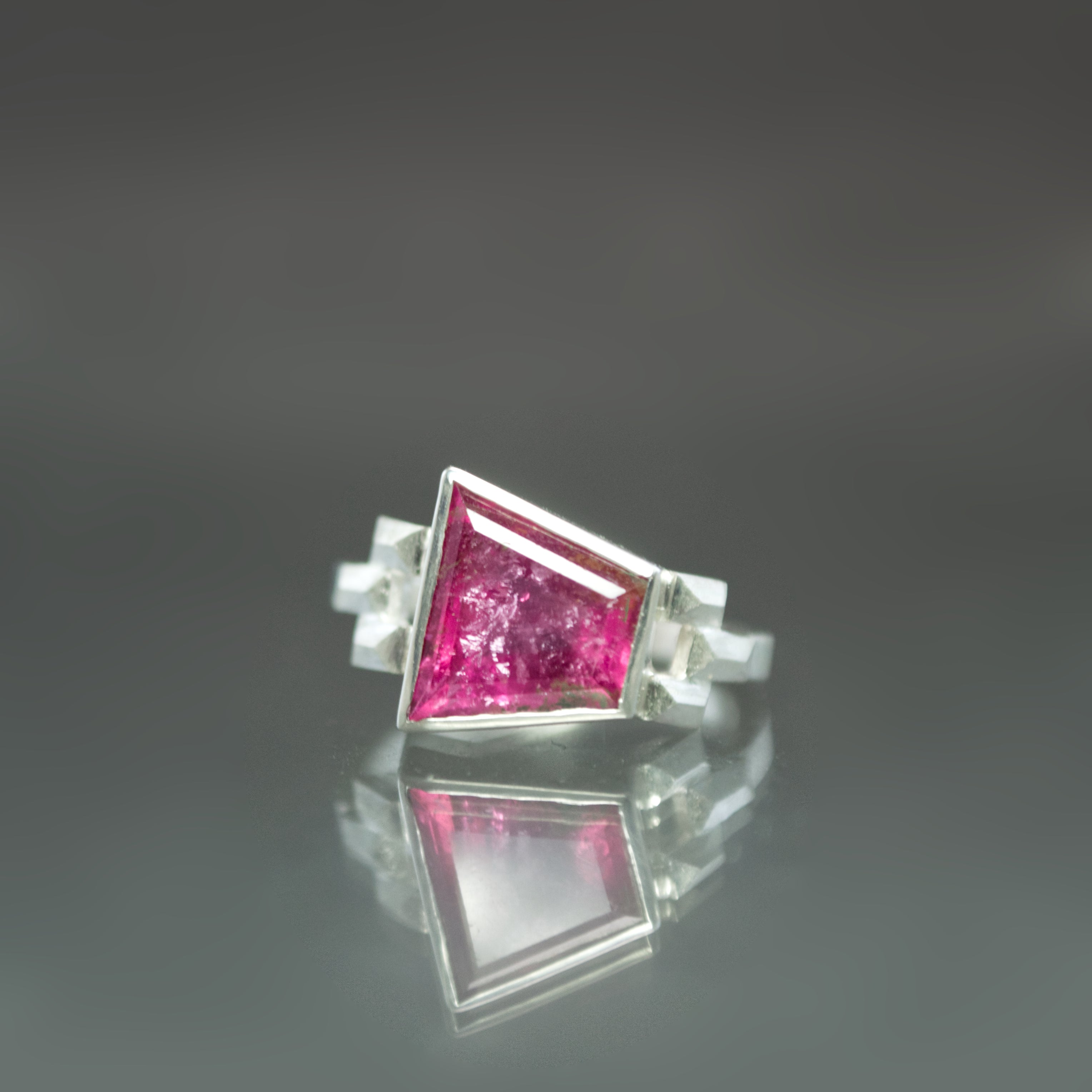 Pink Tourmaline Asymmetrical Culet Ring - Size 5.75