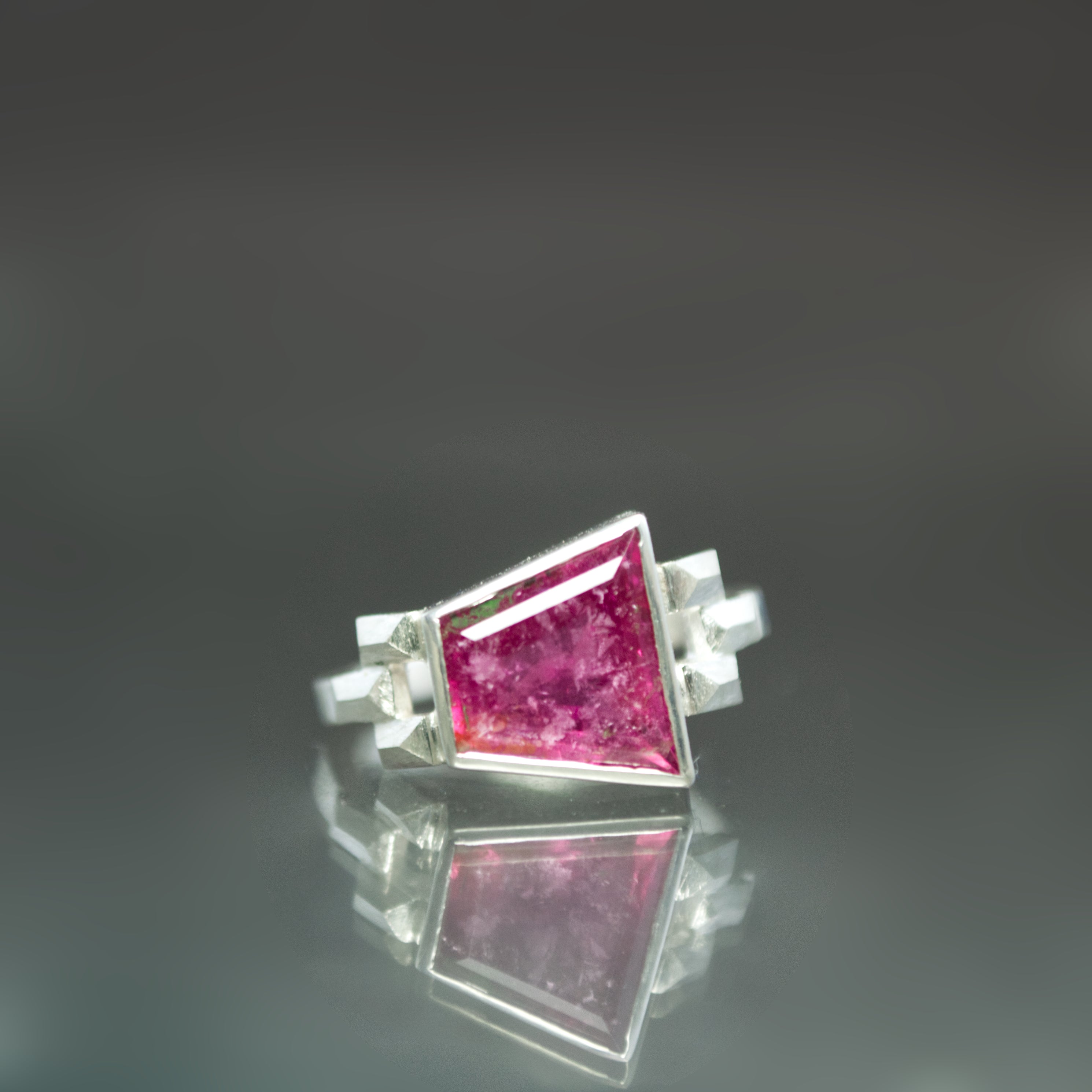 Pink Tourmaline Asymmetrical Culet Ring - Size 5.75