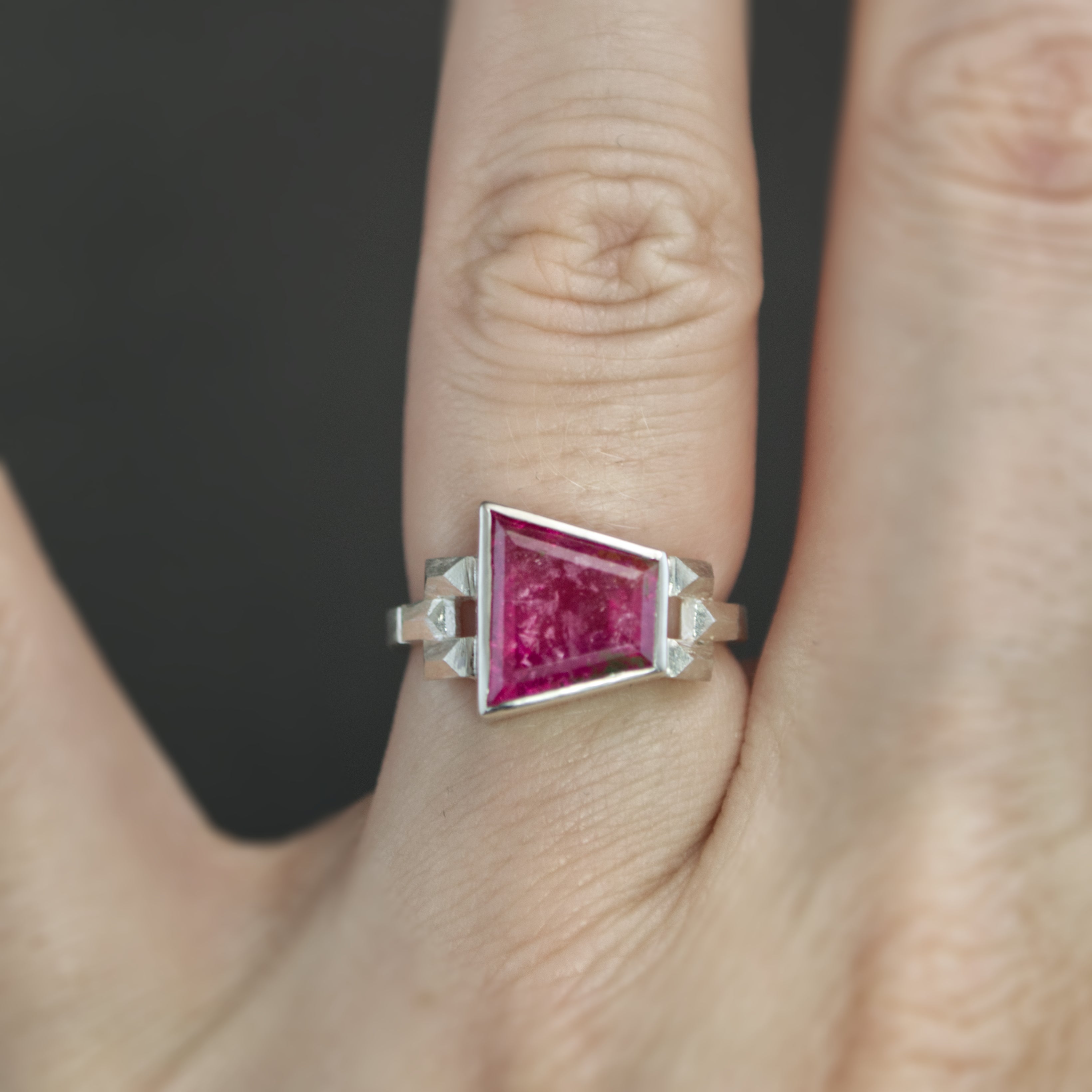Pink Tourmaline Asymmetrical Culet Ring - Size 5.75