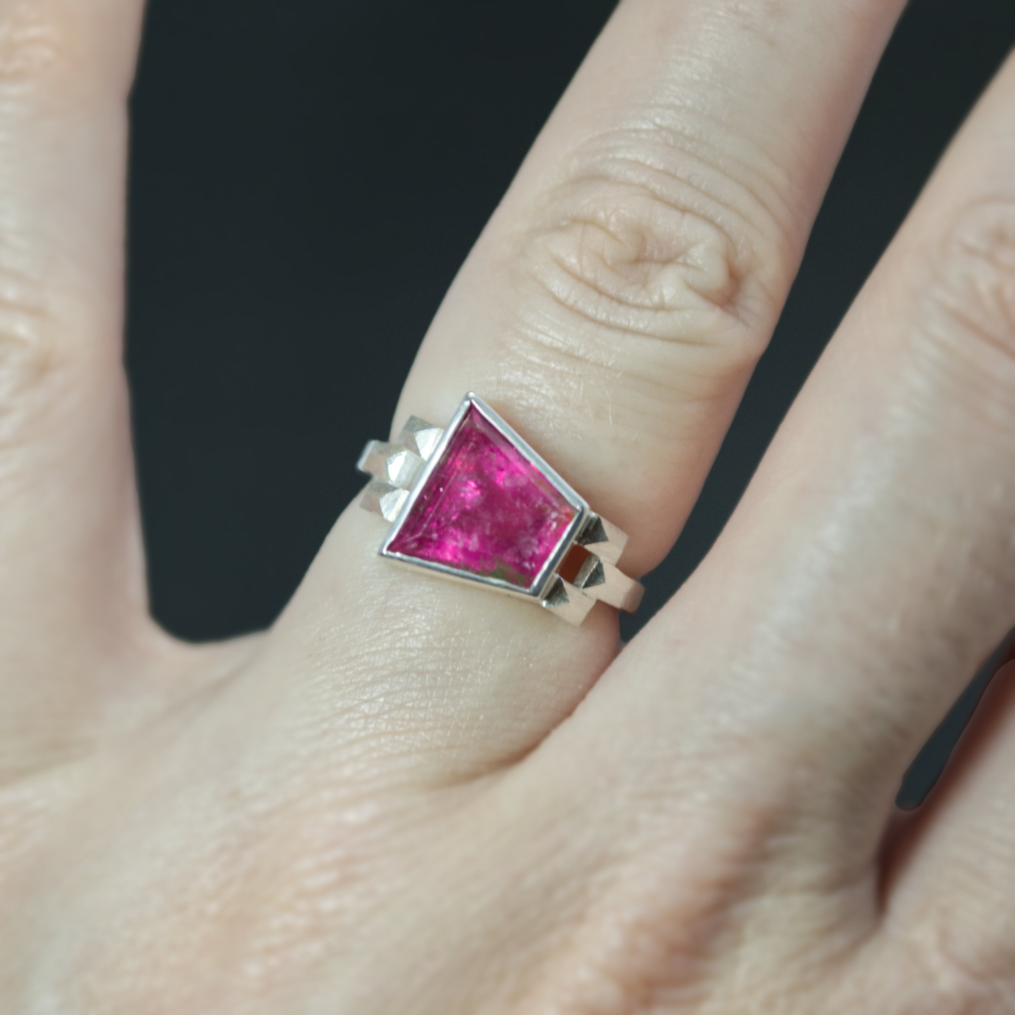 Pink Tourmaline Asymmetrical Culet Ring - Size 5.75