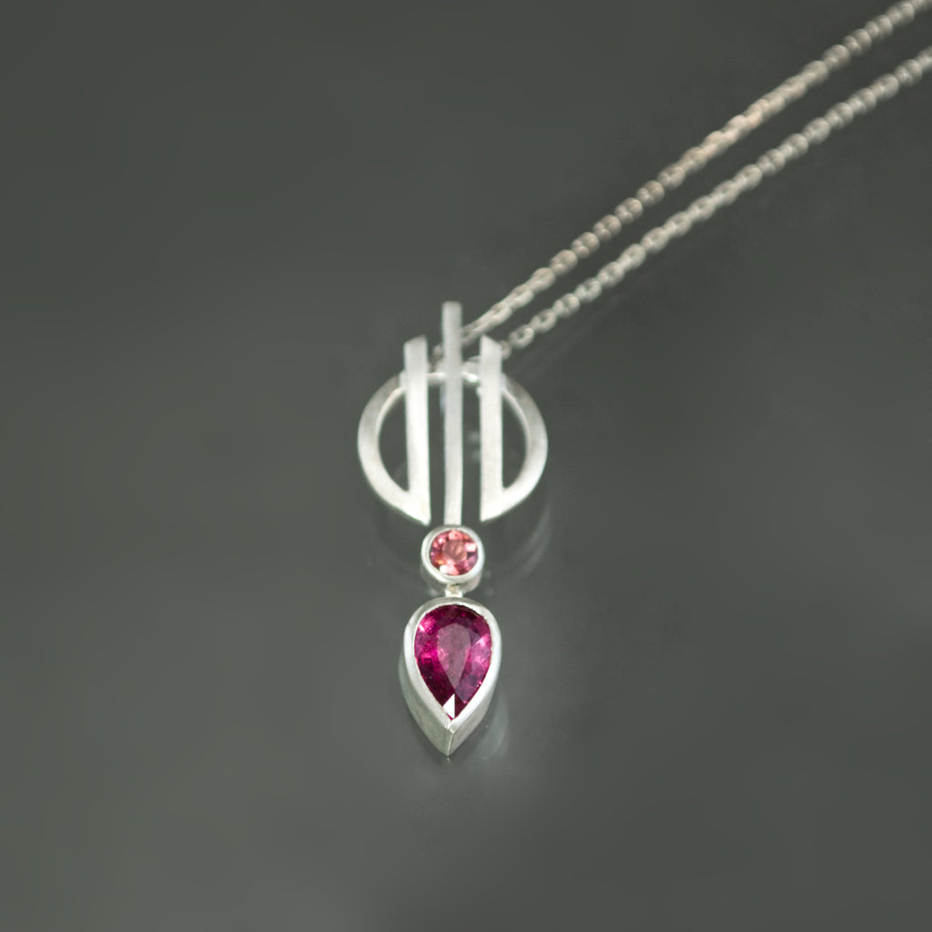 Pink Tourmaline and Zircon Linear Necklace