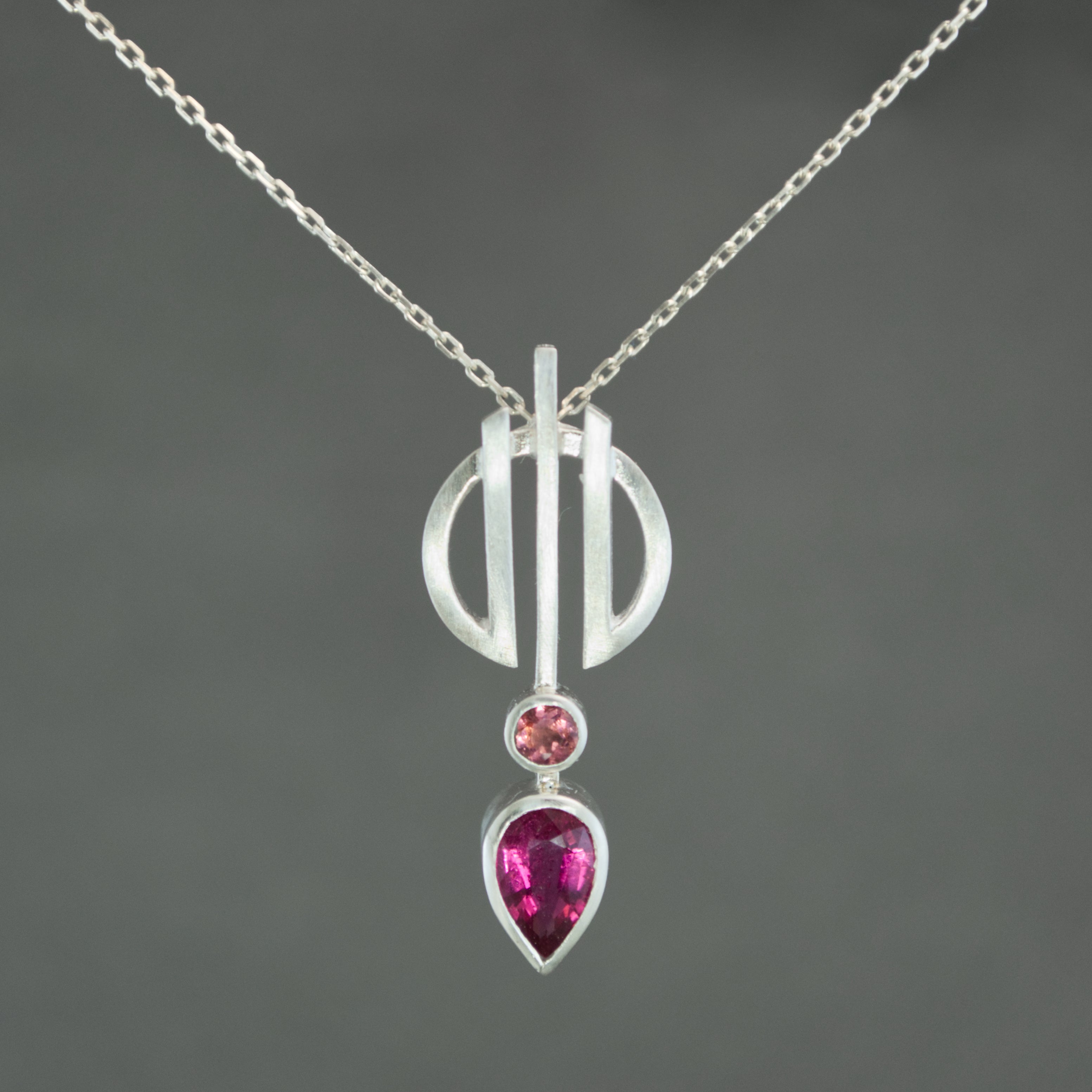 Pink Tourmaline and Zircon Linear Necklace