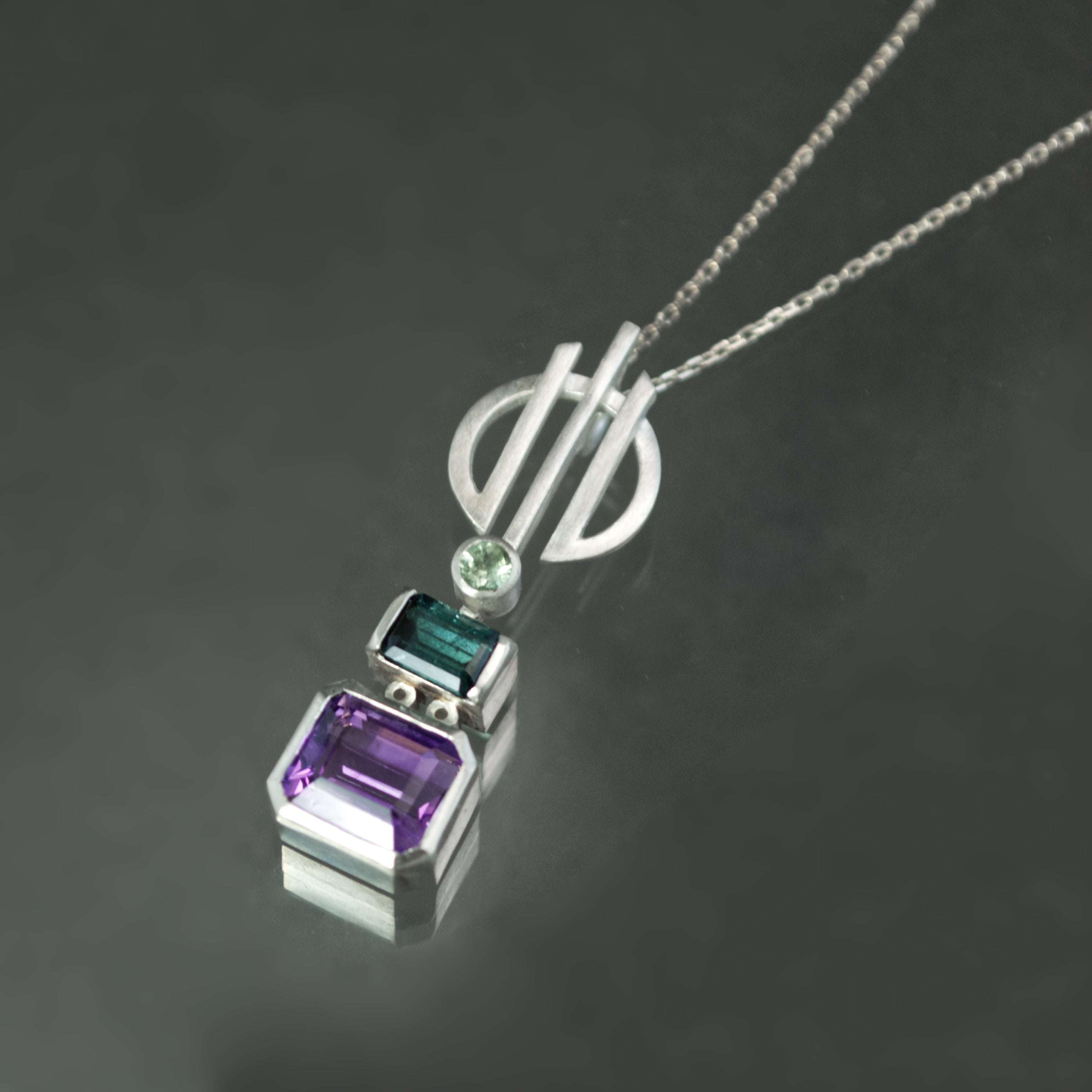 Amethyst and Tourmaline Linear Necklace