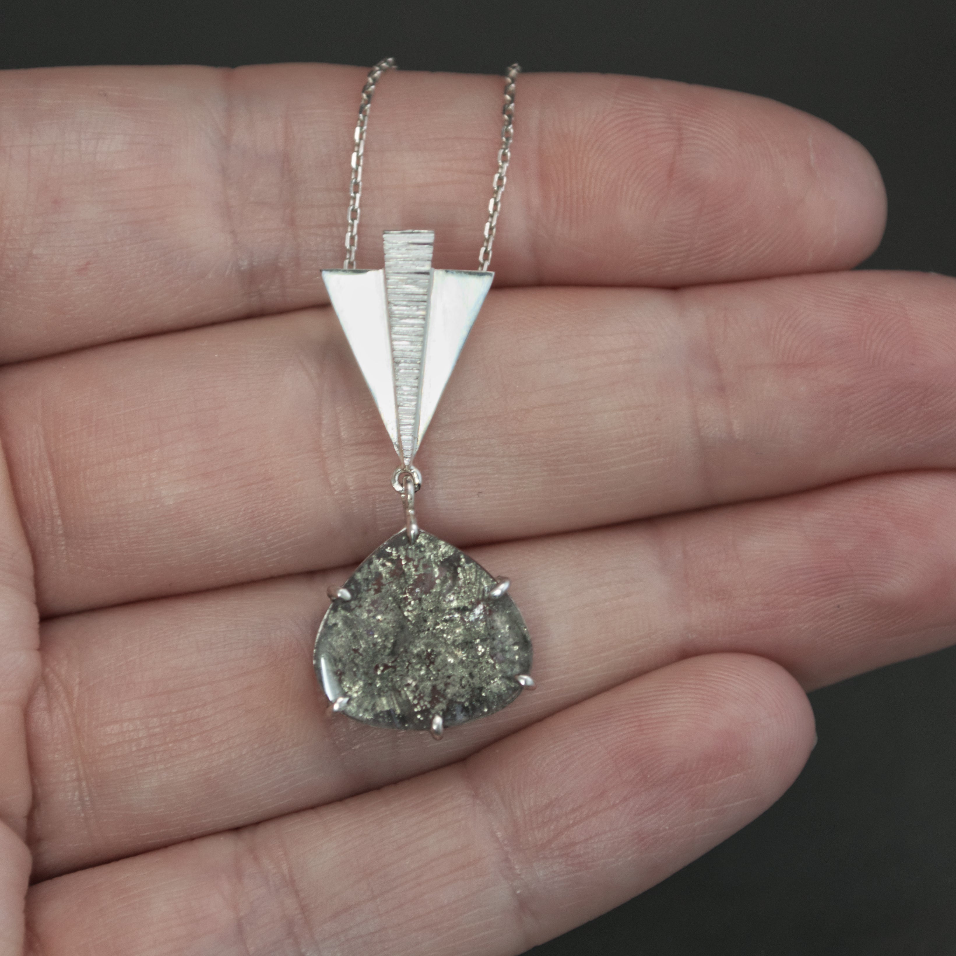 Pyrite in Quartz Deco Fan Pendant