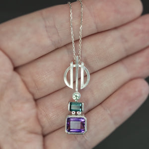 Amethyst and Tourmaline Linear Necklace