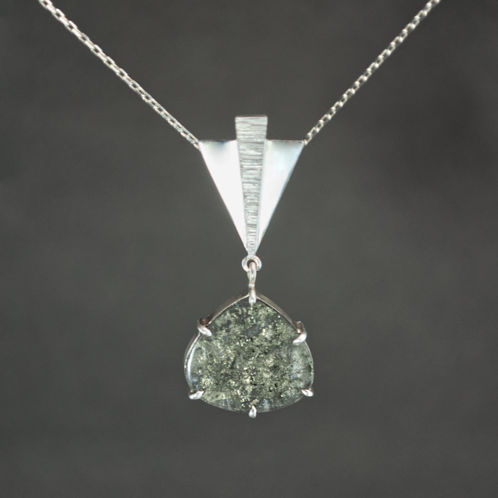 Pyrite in Quartz Deco Fan Pendant