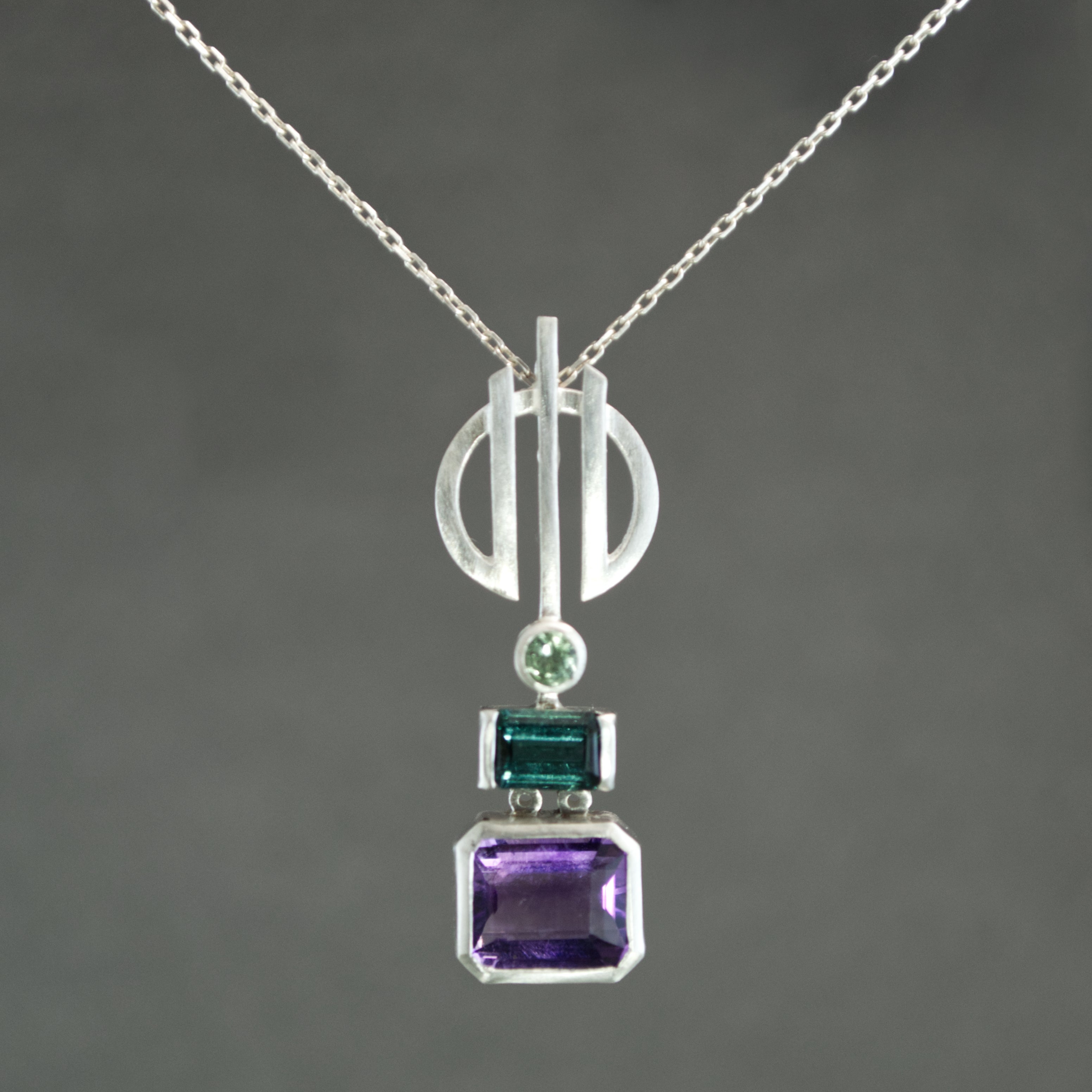 Amethyst and Tourmaline Linear Necklace