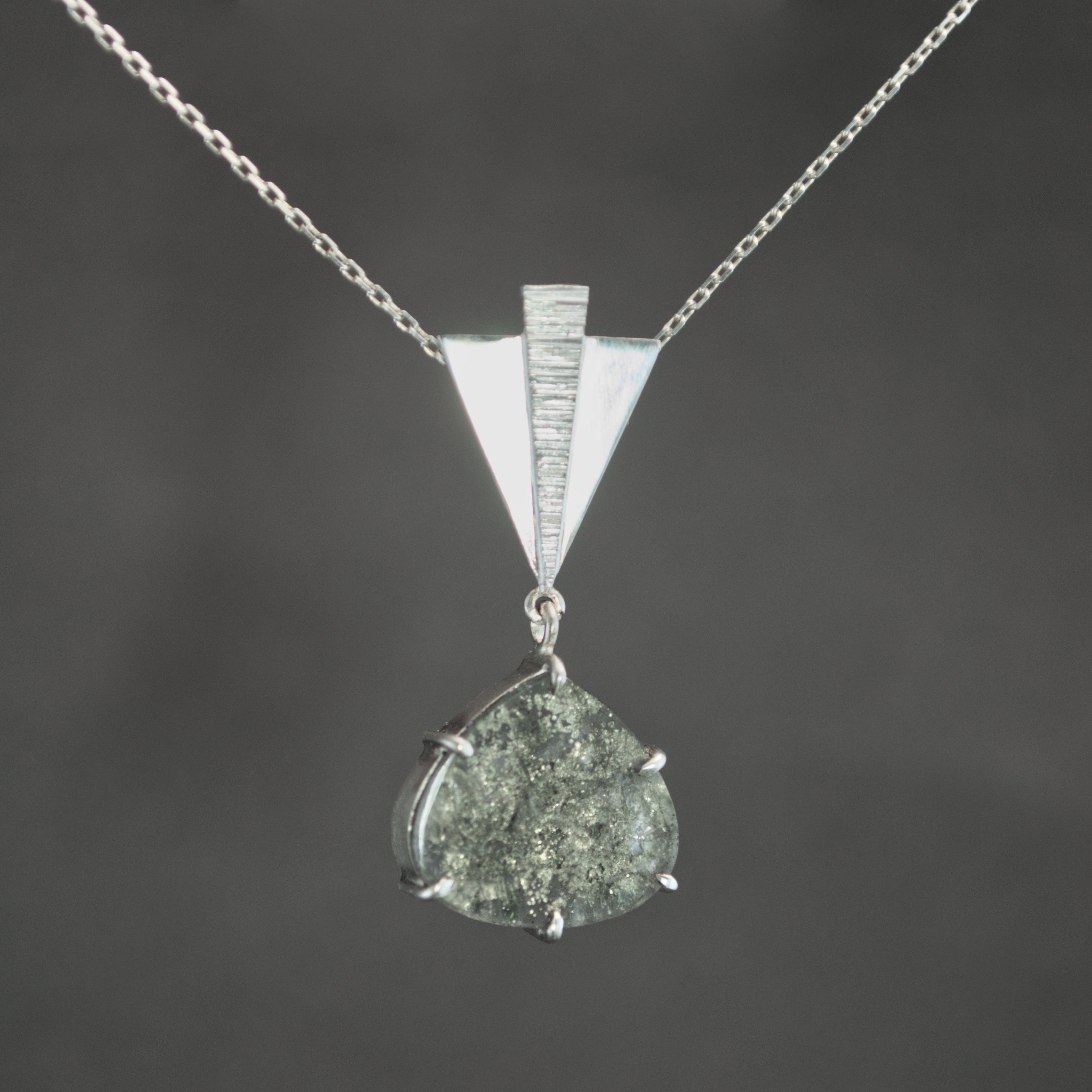 Pyrite in Quartz Deco Fan Pendant