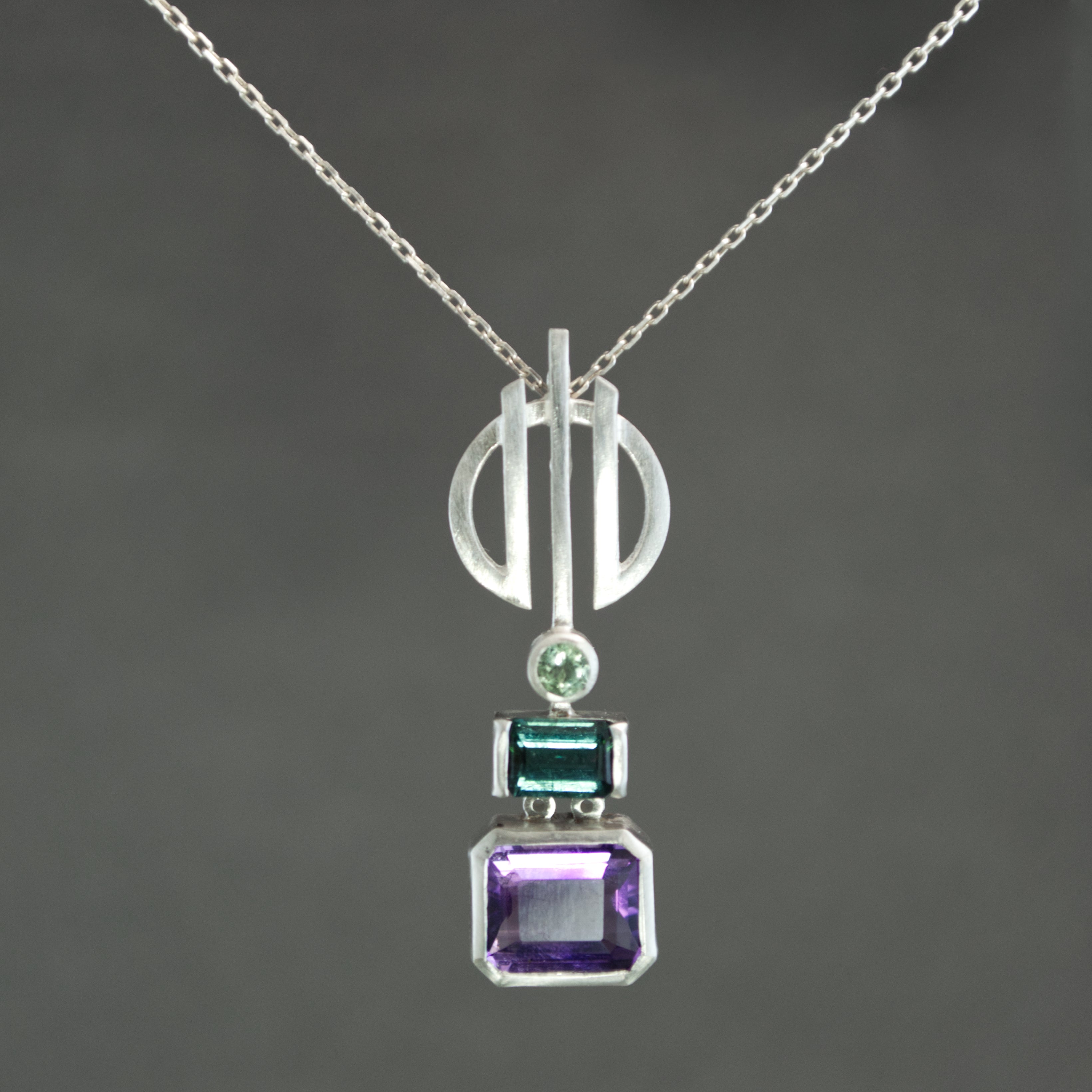 Amethyst and Tourmaline Linear Necklace