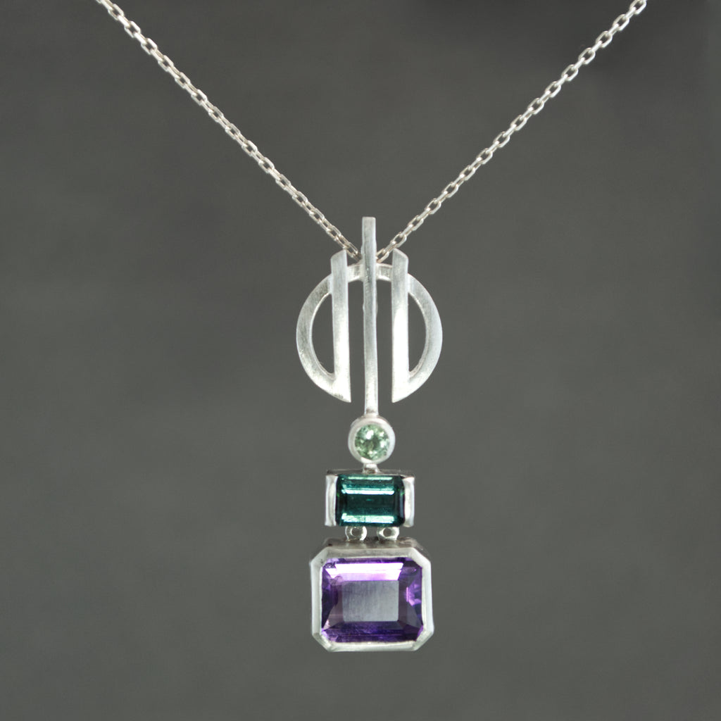 Amethyst and Tourmaline Linear Necklace