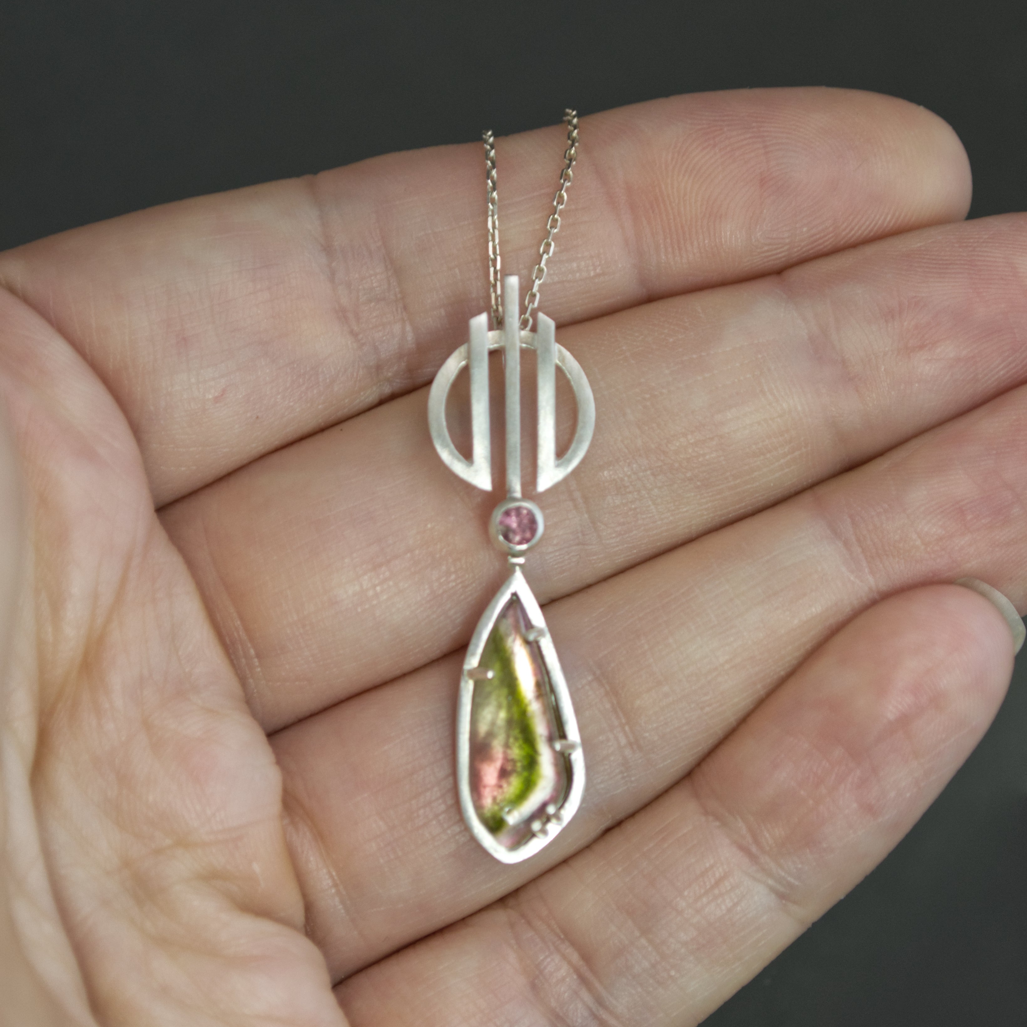 Watermelon Tourmaline Linear Necklace