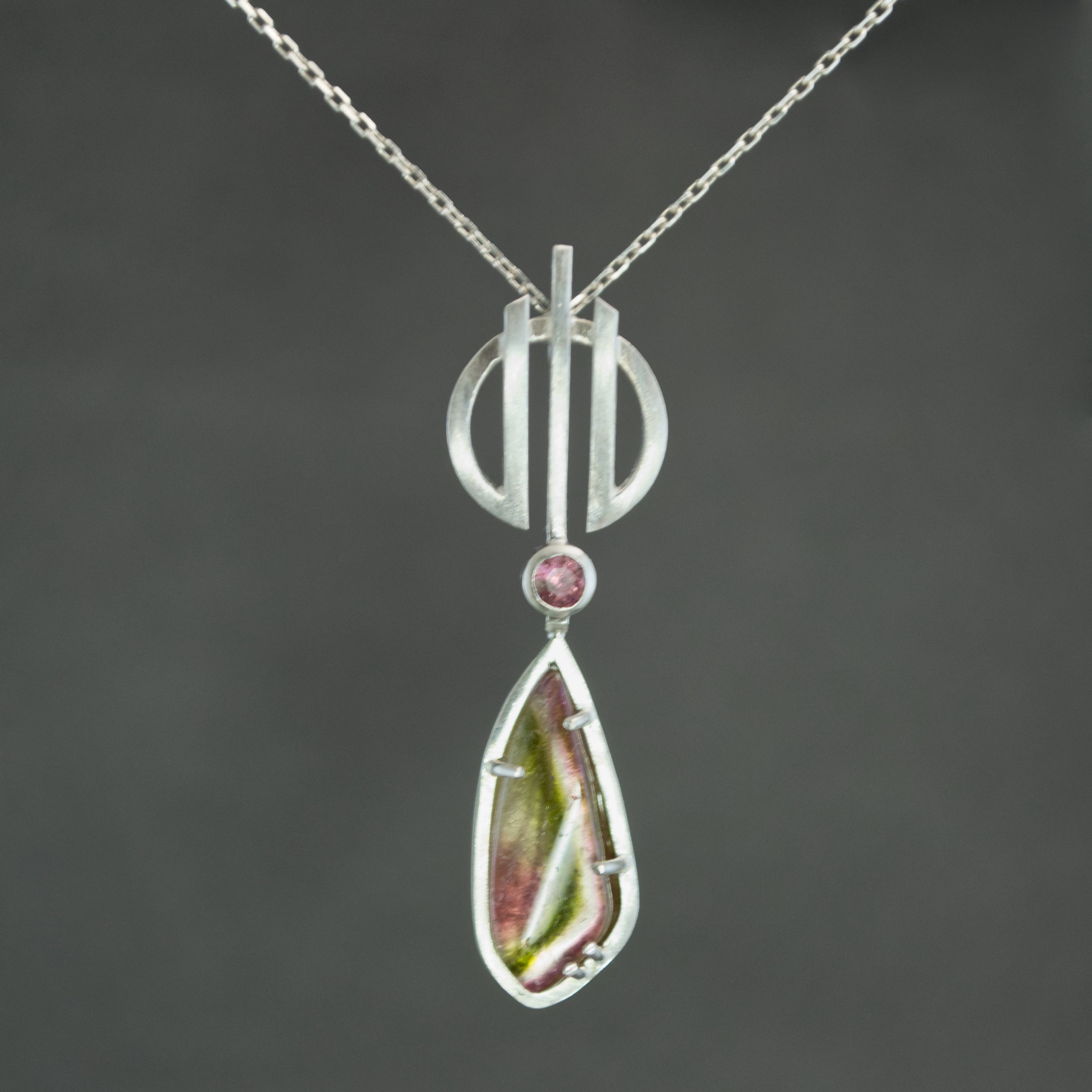 Watermelon Tourmaline Linear Necklace