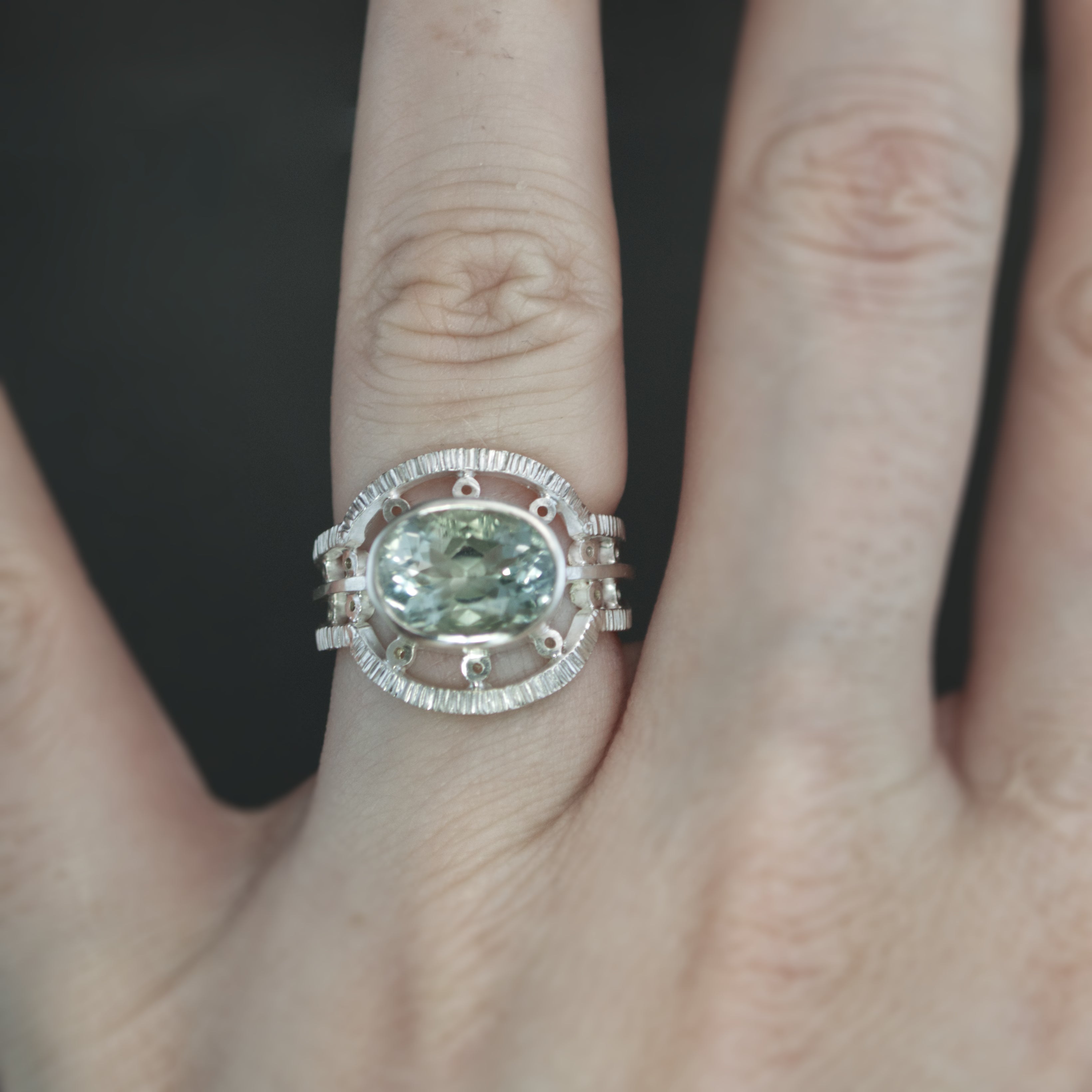 Green Topaz Ring in Sterling Silver - Size 7