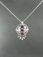Red Spinel and Pearl Deco Circle Pendant in Sterling Silver