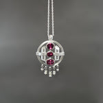 Red Spinel and Pearl Deco Circle Pendant in Sterling Silver