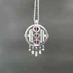 Red Spinel and Pearl Deco Circle Pendant in Sterling Silver