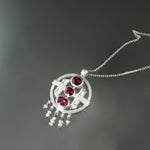 Red Spinel and Pearl Deco Circle Pendant in Sterling Silver