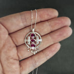 Red Spinel and Pearl Deco Circle Pendant in Sterling Silver
