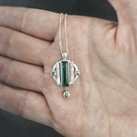 Tourmaline and Sapphire Deco Circle Pendant in Sterling Silver