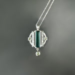 Tourmaline and Sapphire Deco Circle Pendant in Sterling Silver