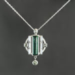 Tourmaline and Sapphire Deco Circle Pendant in Sterling Silver