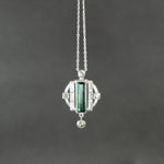 Tourmaline and Sapphire Deco Circle Pendant in Sterling Silver