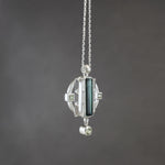 Tourmaline and Sapphire Deco Circle Pendant in Sterling Silver