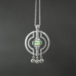 Tsavorite Garnet and Sapphire Deco Circle Pendant in Sterling Silver