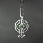 Tsavorite Garnet and Sapphire Deco Circle Pendant in Sterling Silver