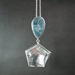 Aquamarine and Quartz Pendant in Sterling Silver
