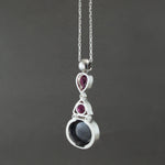 Indigo Spinel and Neon Pink Tourmaline Pendant in Sterling Silver