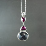 Indigo Spinel and Neon Pink Tourmaline Pendant in Sterling Silver