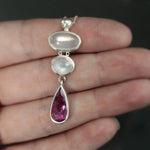 White Moonstone and Tourmaline Pendant in Sterling Silver