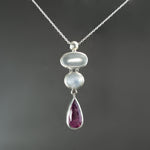 White Moonstone and Tourmaline Pendant in Sterling Silver