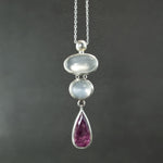 White Moonstone and Tourmaline Pendant in Sterling Silver